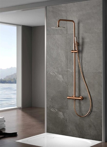 IMEX - Colonne de douche thermostatique - Monza - Diamètre tête de douche : 300 mm - Coloris: or brossé- réf : BTM039/OC-Ø300 - IMEX - large