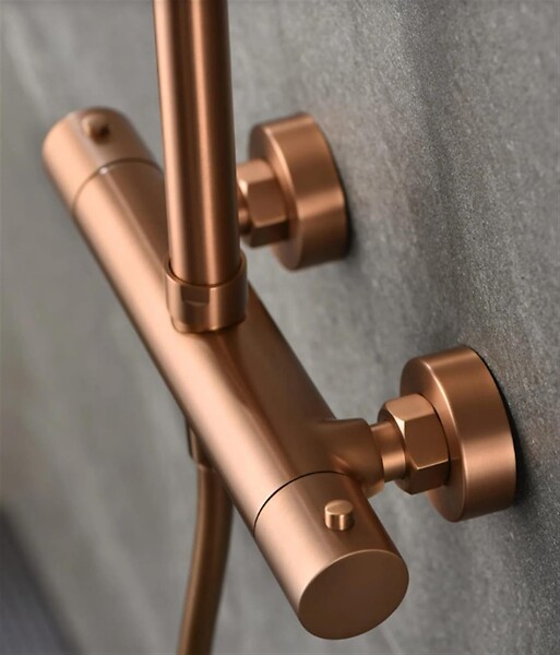 IMEX - Colonne de douche thermostatique - Monza - Diamètre tête de douche : 300 mm - Coloris: or brossé- réf : BTM039/OC-Ø300 - IMEX - large