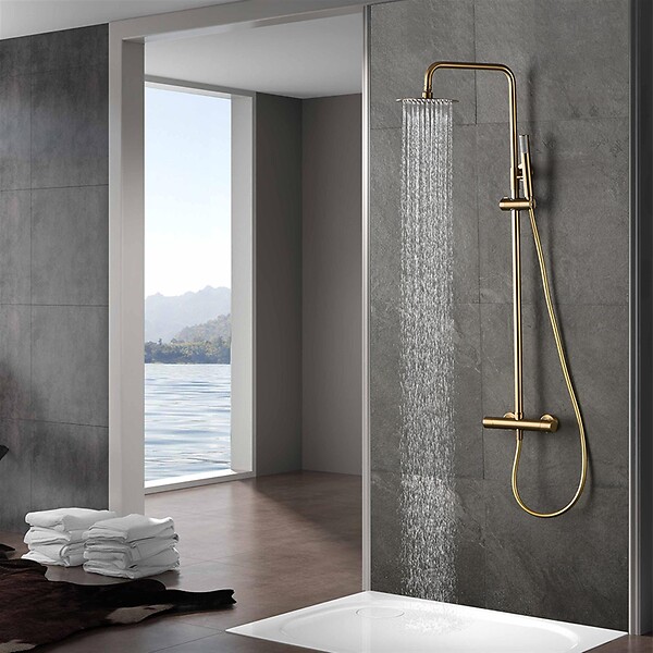 IMEX - Colonne de douche thermostatique - Monza - Diamètre tête de douche : 300 mm - Coloris: or brossé- réf : BTM039/OC-Ø300 - IMEX - large