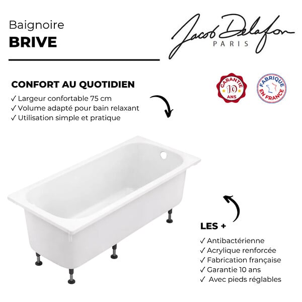 JACOB DELAFON - Baignoire droite 170 X 75 Brive - large