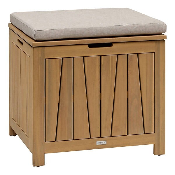 HESPERIDE - Coffre de rangement 100L avec assise Lodgia beige acacia - large