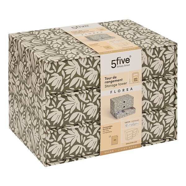 5 FIVE SIMPLY SMART - Tour rangement 3 tiroirs Florea motif fleuri vert laurier - large