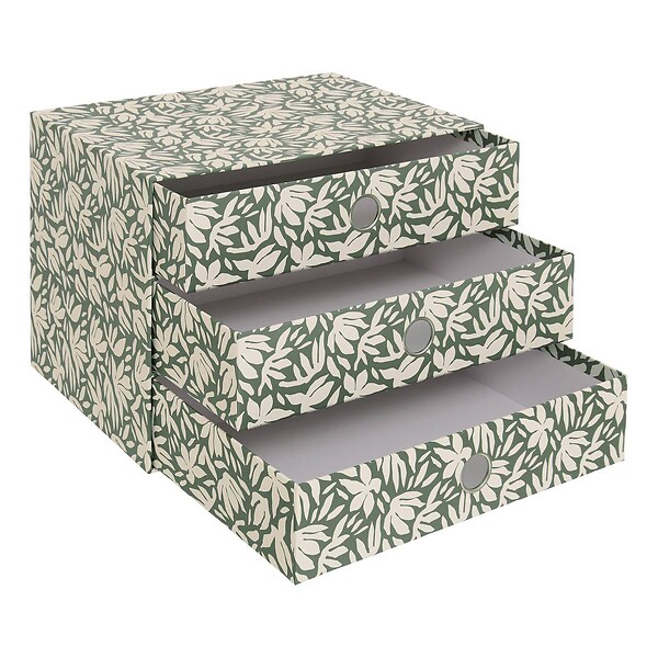 5 FIVE SIMPLY SMART - Tour rangement 3 tiroirs Florea motif fleuri vert laurier - large