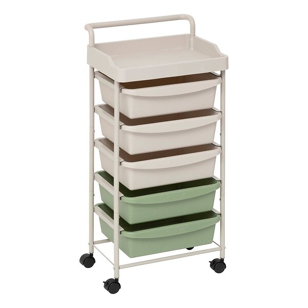 5 FIVE SIMPLY SMART - Tour rangement 5 tiroirs Deskolor avec roues beige et vert - large