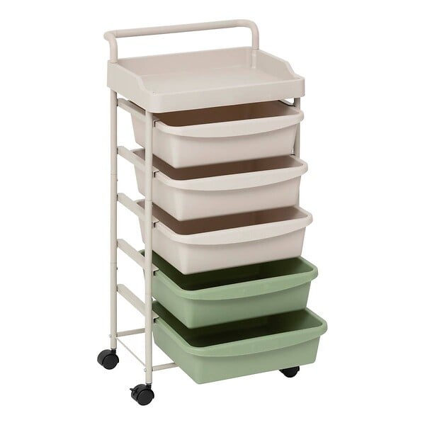 5 FIVE SIMPLY SMART - Tour rangement 5 tiroirs Deskolor avec roues beige et vert - large