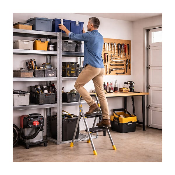 INTEC - Escabeau 2 marches pliable Charge 150kg Marche-pied Pliable Pieds anti-dérapants Bricolage Maison Chantier INTEC - large