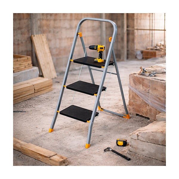 INTEC - Escabeau 3 marches pliable Charge 150kg Marche pied anti-dérapant Bricolage Maison Chantier INTEC - large