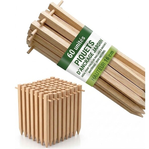 KZ GARDEN - Lots de 60 Piquets de fixation Bois peuplier Toile de Paillage - Ancrage sol Jardin Potager, Fixation bâche paillage KZ GARDEN - large
