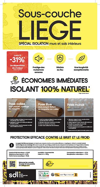 Rouleau liège aggloméré naturel - 8x0,5m - Épaisseur 2mm - large