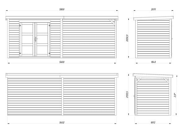 WHITE WOOD - Abri de jardin en bois Olivia 1 - Gris - L.580xP.206xH.216cm - large