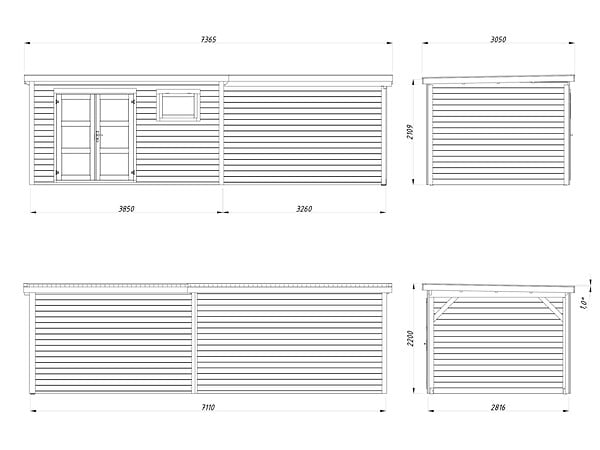 WHITE WOOD - Abri de jardin Lya 2 en bois naturel ép.28 mm et pergola - White Wood - 23m² - large