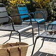 OVIALA - Lot 2 fauteuils relax avec repose-pieds métal gris et bleu pacific - Palavas - vignette