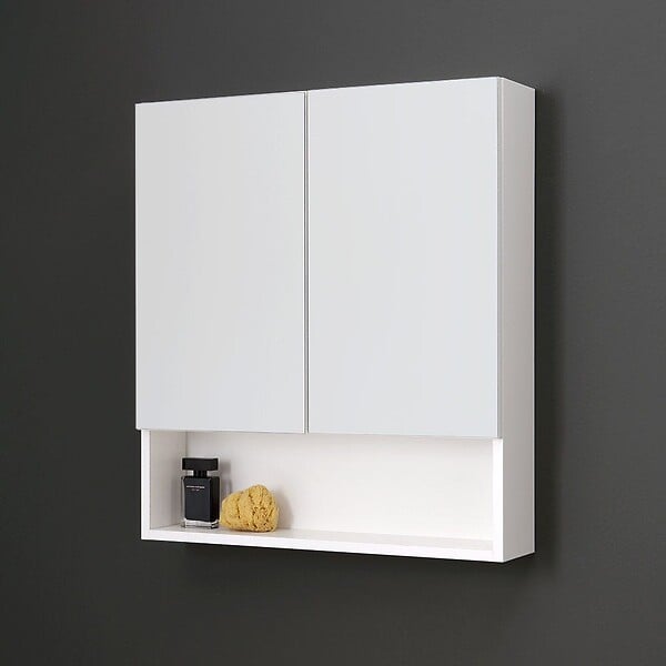 KIAMAMI VALENTINA - Miroir De Rangement Blanc Avec Deux Portes Et Un Compartiment Ouvert 62Cm - large