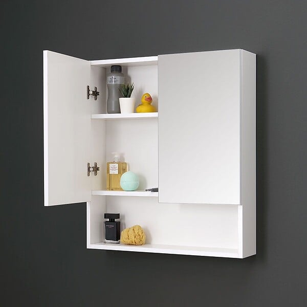 KIAMAMI VALENTINA - Miroir De Rangement Blanc Avec Deux Portes Et Un Compartiment Ouvert 62Cm - large