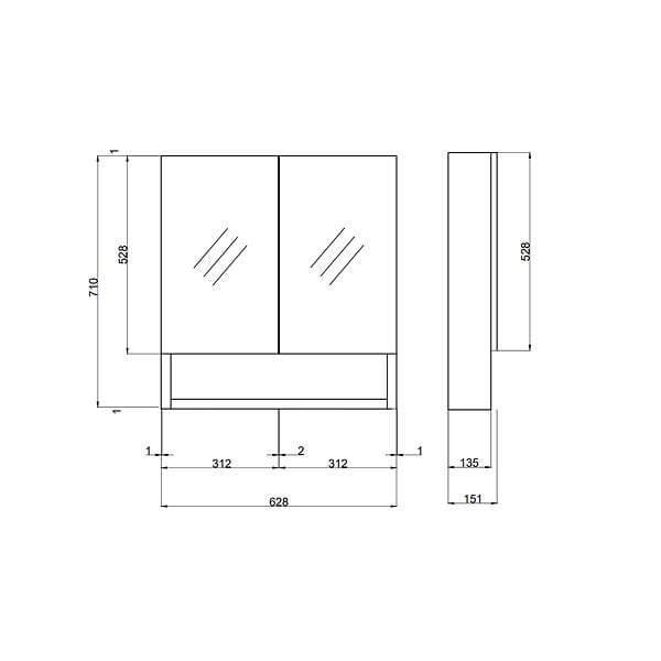 KIAMAMI VALENTINA - Miroir De Rangement Blanc Avec Deux Portes Et Un Compartiment Ouvert 62Cm - large
