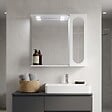 KIAMAMI VALENTINA - Miroir De Salle De Bain Blanc De 58 Cm, Armoire Murale Avec Porte En Aluminium Et Spots À Led - vignette