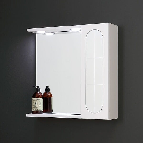 KIAMAMI VALENTINA - Miroir De Salle De Bain Blanc De 58 Cm, Armoire Murale Avec Porte En Aluminium Et Spots À Led - large