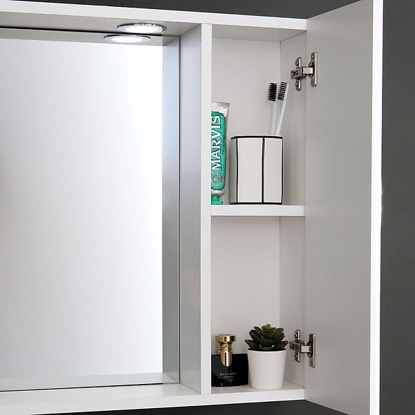KIAMAMI VALENTINA - Miroir De Salle De Bain Blanc De 58 Cm, Armoire Murale Avec Porte En Aluminium Et Spots À Led - large