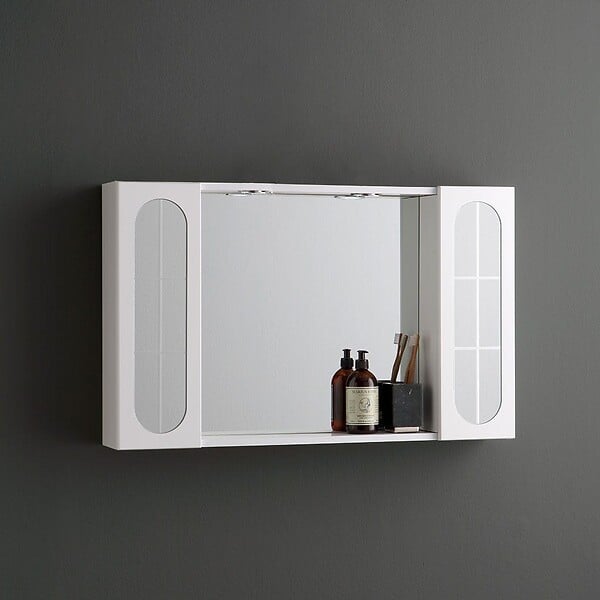 KIAMAMI VALENTINA - Container Salle De Bain Miroir 92Cm 2 Meubles Muraux Avec Porte Miroir Et Lumière Led - large