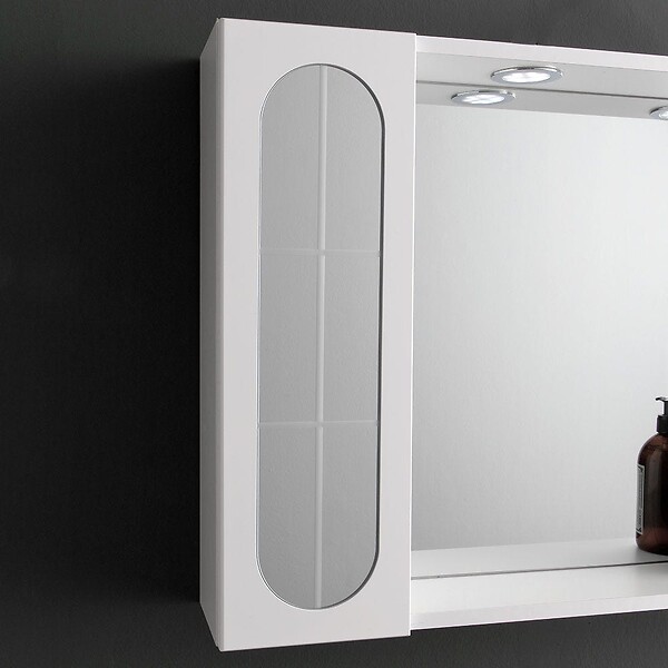 KIAMAMI VALENTINA - Container Salle De Bain Miroir 92Cm 2 Meubles Muraux Avec Porte Miroir Et Lumière Led - large