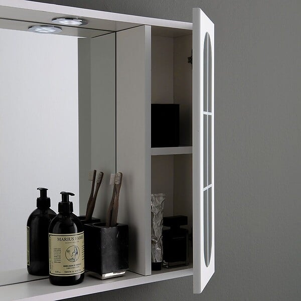 KIAMAMI VALENTINA - Container Salle De Bain Miroir 92Cm 2 Meubles Muraux Avec Porte Miroir Et Lumière Led - large