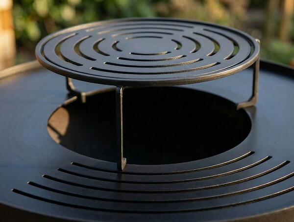 PURLINE - Barbecue rond avec plaque d'acier ronde et grille - large