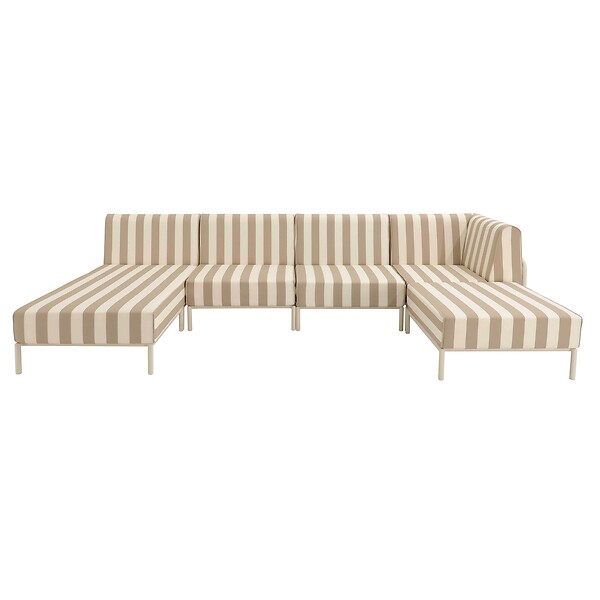 OVIALA - Salon de jardin bas modulable rayé 5 places beige - Patio - large