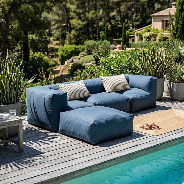 OVIALA - Canapé d'angle modulable 4 places bleu pacific - Mixi - large