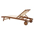 OVIALA - Lot de 2 bains de soleil en bois inclinable avec roues écru - Aubagne - vignette