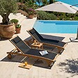 OVIALA - Lot de 2 bains de soleil en bois inclinable avec roues noir - Aubagne - vignette