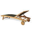OVIALA - Lot de 2 bains de soleil en bois inclinable avec roues noir - Aubagne - vignette