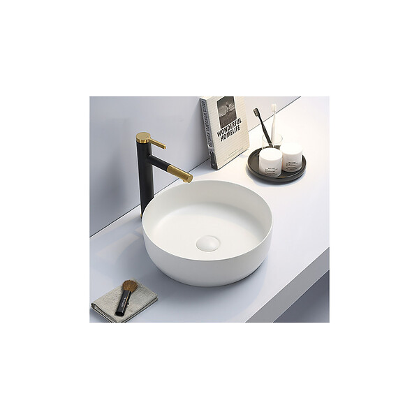 SWISS AQUA TECHNOLOGIES - Set vasque à poser 39x39x12cm sans trop-plein + bonde à écoulement libre Infinitio blanc SetSATINF-blanc - large