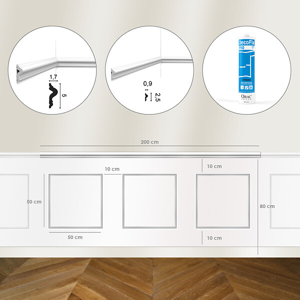 ORAC DECOR - Kit DIY Encadrement - Cimaise 200cm PX175 + 3 cadres PX201 + colle - - large