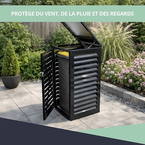 ATOLE - Abri poubelle - Cache poubelle Simple en Aluminium thermolaqué 1x360 Litres - Gris anthracite - large