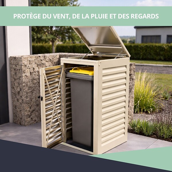 ATOLE - Abri poubelle - Cache poubelle Simple en Aluminium thermolaqué 1x360 Litres - Crème - large