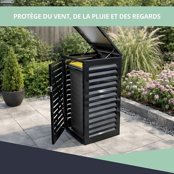 ATOLE - Abri poubelle - Cache poubelle Simple en Aluminium thermolaqué 1x120 Litres - Gris anthracite - large