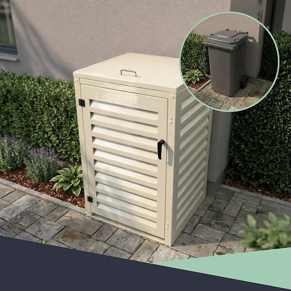 ATOLE - Abri poubelle - Cache poubelle Simple en Aluminium thermolaqué 1x240 Litres - Crème - large