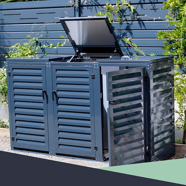 ATOLE - Abri poubelle - Cache poubelle Triple en Aluminium thermolaqué 3x240 Litres - Gris anthracite - large