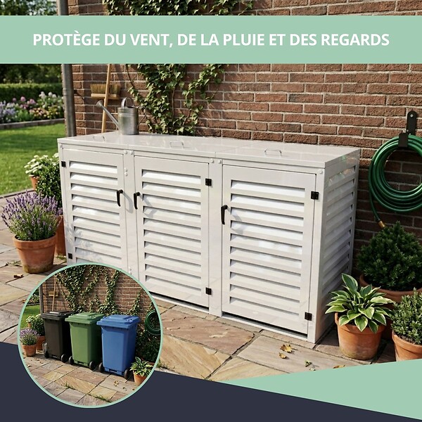 ATOLE - Abri poubelle - Cache poubelle Triple en Aluminium thermolaqué 3x240 Litres - Blanc - large