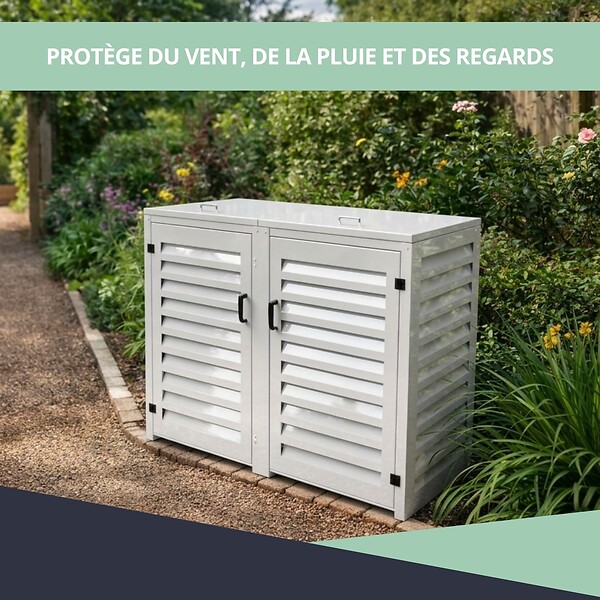 ATOLE - Abri poubelle - Cache poubelle Double en Aluminium thermolaqué 2x360 Litres - Blanc - large