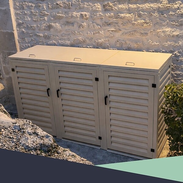 ATOLE - Abri poubelle - Cache poubelle Triple en Aluminium thermolaqué 3x120 Litres - Crème - large