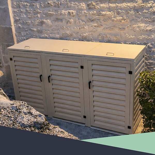 ATOLE - Abri poubelle - Cache poubelle Triple en Aluminium thermolaqué 3x240 Litres - Crème - large
