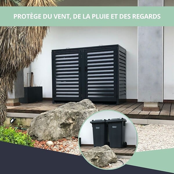 ATOLE - Abri poubelle - Cache poubelle Double en Aluminium thermolaqué 2x240 Litres - Gris anthracite - large