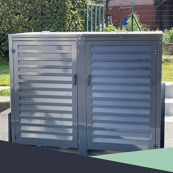 ATOLE - Abri poubelle - Cache poubelle Double en Aluminium thermolaqué 2x240 Litres - Gris anthracite - large