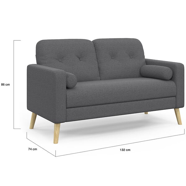 ID MARKET - Canapé droit scandinave 2 places CLAIRE en tissu gris anthracite - large