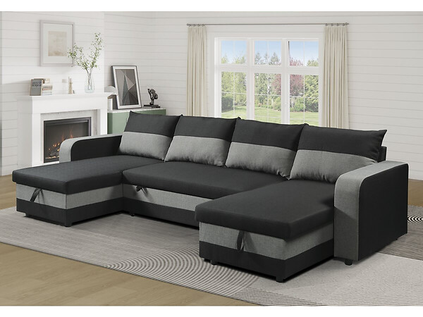 HABITAT ET JARDIN - Canapé d'angle panoramique convertible en tissu "Victor" - 4 places - Noir - large