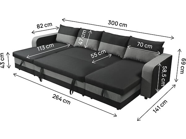 HABITAT ET JARDIN - Canapé d'angle panoramique convertible en tissu "Victor" - 4 places - Noir - large