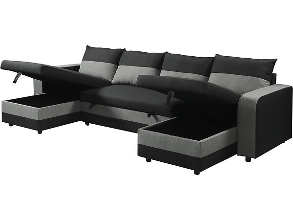 HABITAT ET JARDIN - Canapé d'angle panoramique convertible en tissu "Victor" - 4 places - Noir - large