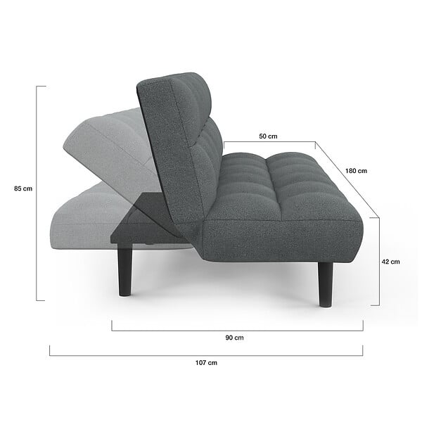 ID MARKET - Canapé clic clac 3 places capitonné SALOME en tissu gris anthracite - large