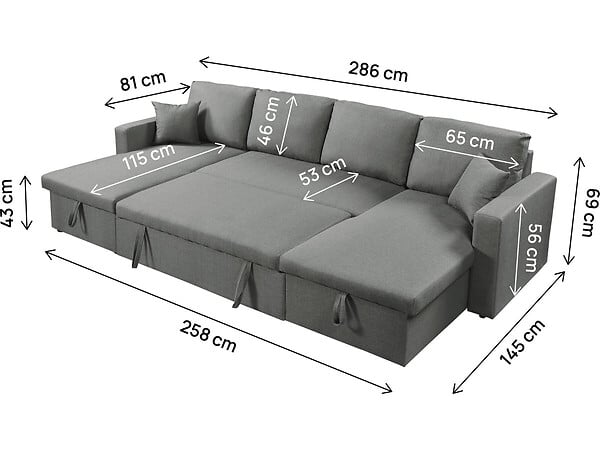 HABITAT ET JARDIN - Canapé d'angle panoramique convertible en tissu "Alain" - 4 places - Gris - large